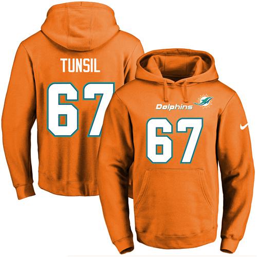 Nike Dolphins #67 Laremy Tunsil Orange Name & Number Pullover NFL Hoodie - Click Image to Close